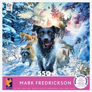 ⭐️Mark Fredrickson⭐️Winter Theme Black Lab Dog 550 Piece 20" x 20" Jigsaw Puzzle